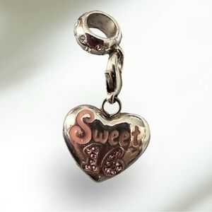 Brighton “Sweet 16” Silver and Pink Crystal Heart Charm 0467